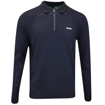 Hugo Boss Boss Golf Shirt - Knitted Ls Momentum Lite Slim - Dark Blue 505206044021