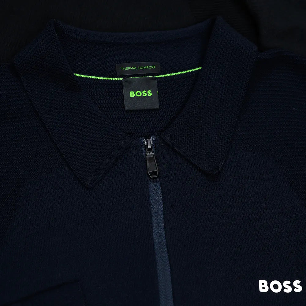 Hugo Boss Boss Golf Shirt - Knitted Ls Momentum Lite Slim - Dark Blue 505206044023