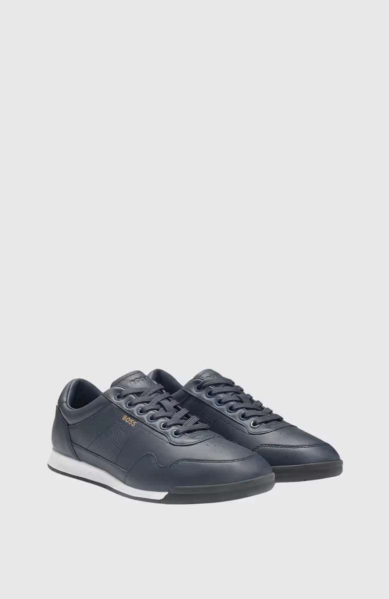 Hugo Boss Nappa-leather Trainers With Perforated Details - Dark Blue 50542099_401_1
