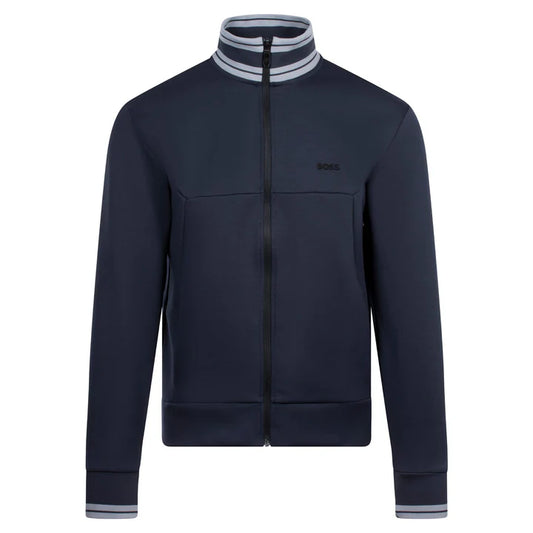 Hugo Boss Cotton-blend Zip-up Sweatshirt With Striped Trims - Dark Blue 50543081-402-1