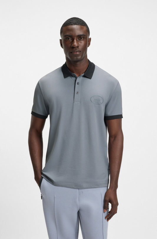 Hugo Boss Cotton-blend Polo Shirt in Moisture-wicking Stretch Piqué - Grey 505441920261