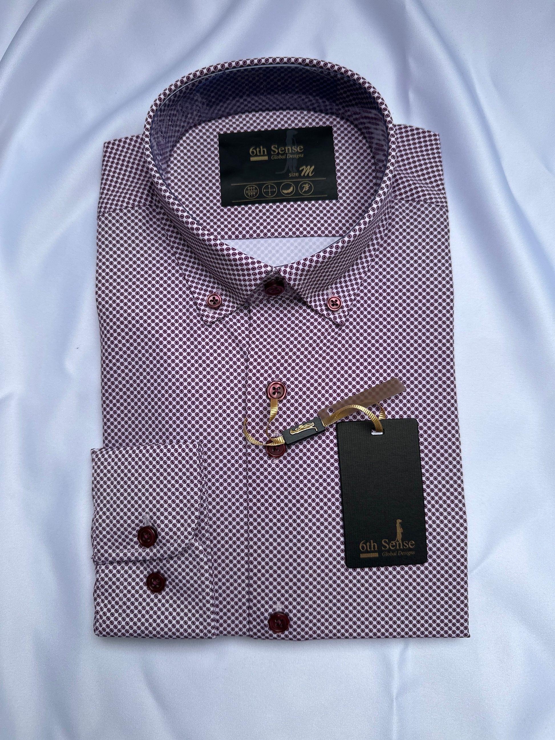 Light purple dot-print shirt, close-up of the dot print — Ryle Menswear, Tralee