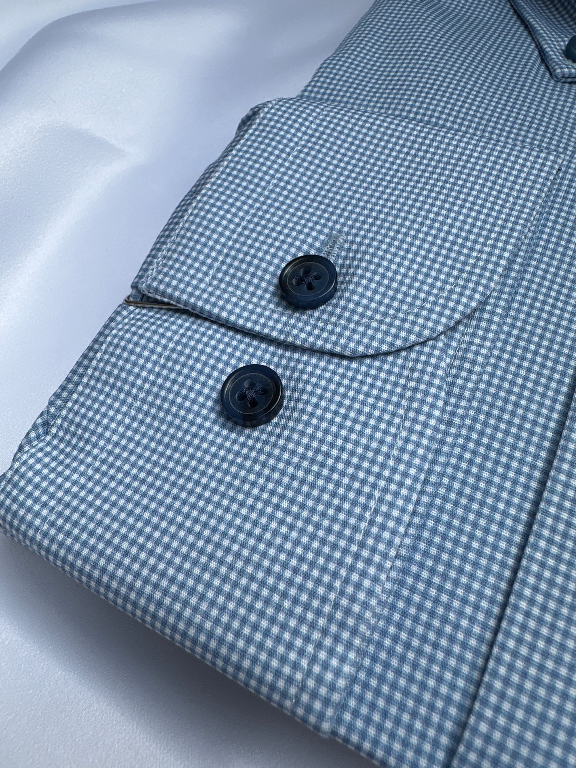Blue gingham 6th Sense Design shirt, button-down collar — Ryle Menswear, Tralee