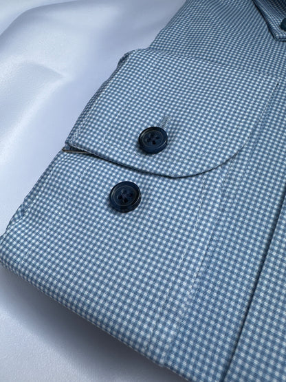 Blue gingham 6th Sense Design shirt, button-down collar — Ryle Menswear, Tralee