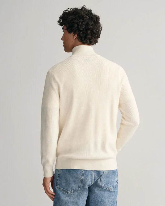 Gant Ribbed wool and cotton half-zip sweater - Cream 8050171-130-2