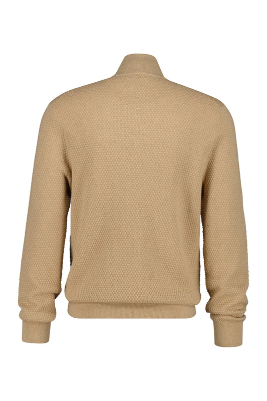 Gant Textured Cotton Merino Half Zip Sweater - Khaki 80502632962