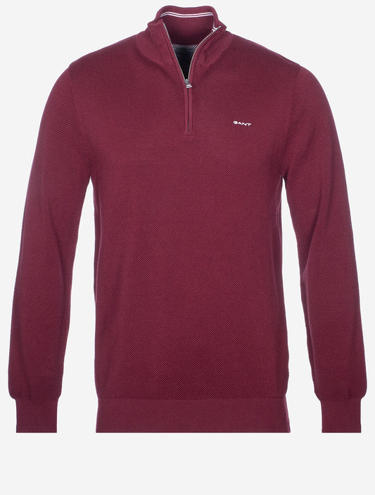 Gant Textured Cotton Merino Half Zip - Plumped Red 8050263604-1
