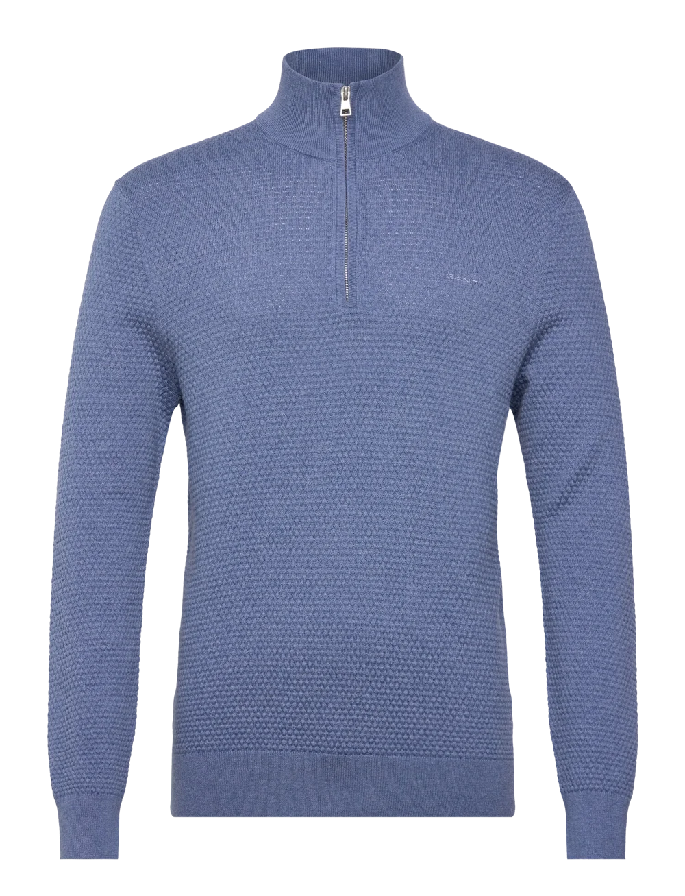 Gant Textured Cotton Merino Half Zip - Denim Blue Melange 805026396-1