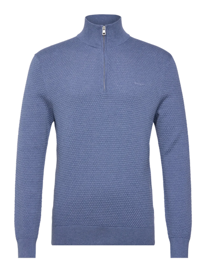 Gant Textured Cotton Merino Half Zip - Denim Blue Melange 805026396-1