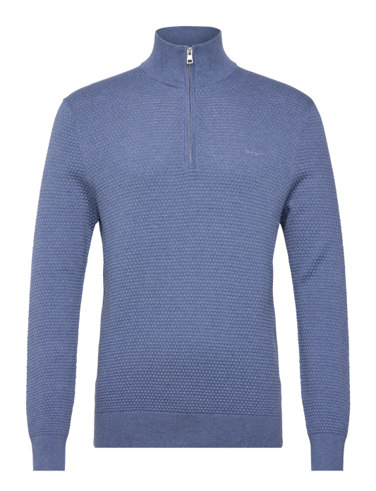 Gant Textured Cotton Merino Half Zip - Denim Blue Melange 805026396-1