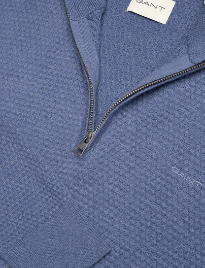 Gant Textured Cotton Merino Half Zip - Denim Blue Melange 805026396-3