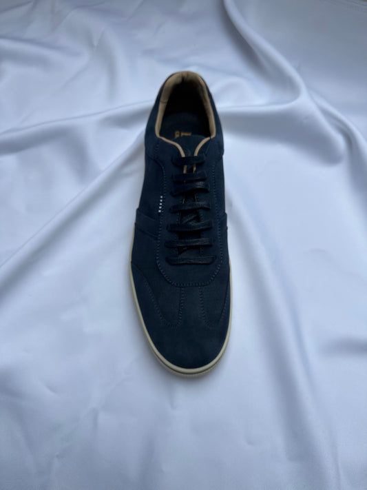 Brent Pope Evenmore suede trainer in French Blue, top view — Ryle Menswear, Tralee