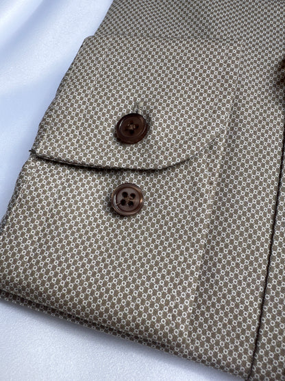 Beige 6th Sense Design button-down shirt, collar detail — Ryle Menswear, Tralee