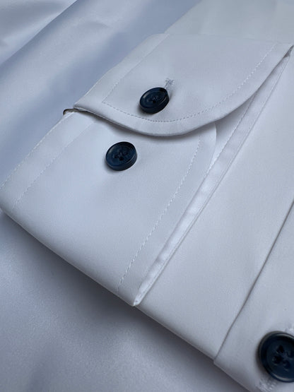 White 6th Sense Design travel shirt, collar detail — Ryle Menswear, Tralee