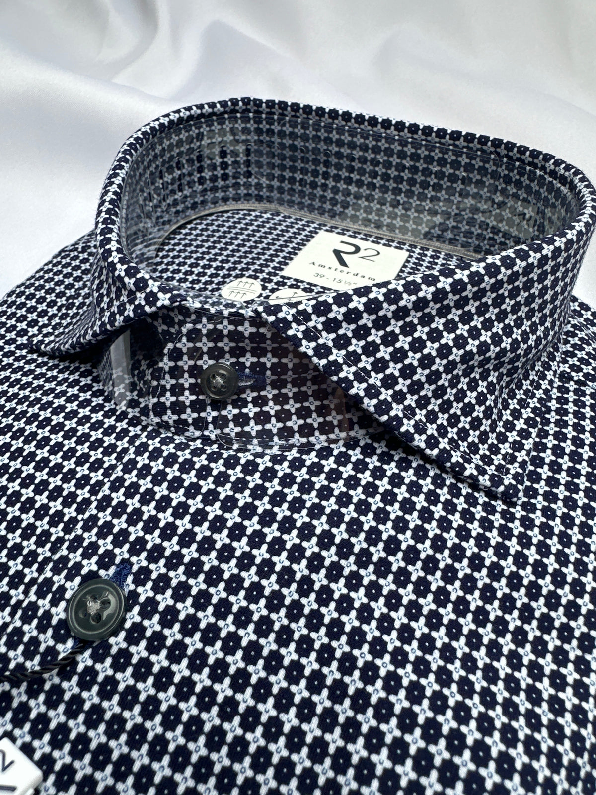 R2 Amsterdam Printed Widespread Collar Shirt - Blue 924805E7-D0A2-4B38-A980-EEFCC5B5D9DE
