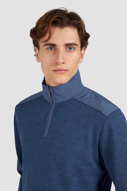 Paul & Shark Half-zip Sweater in Soft Cool Touch Wool - Blue 99311021-635-ad-v