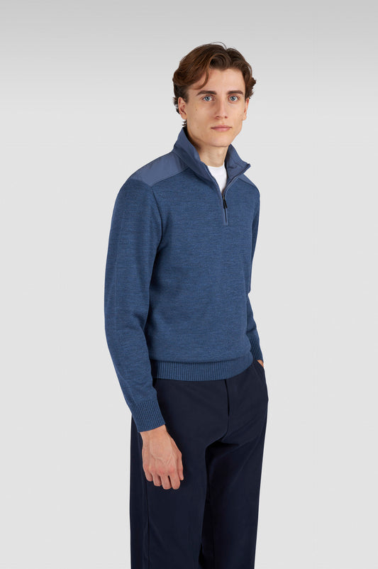 Paul & Shark Half-zip Sweater in Soft Cool Touch Wool - Blue 99311021-635-af-v