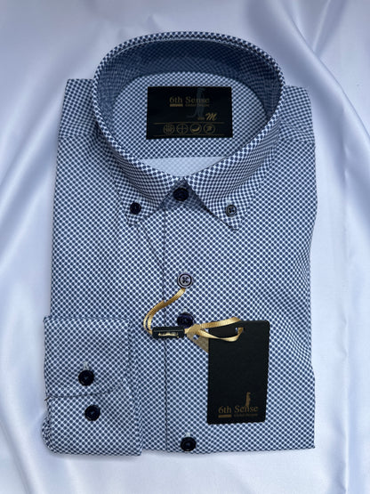 Blue 6th Sense Design performance shirt, fabric close-up — Ryle Menswear, Tralee