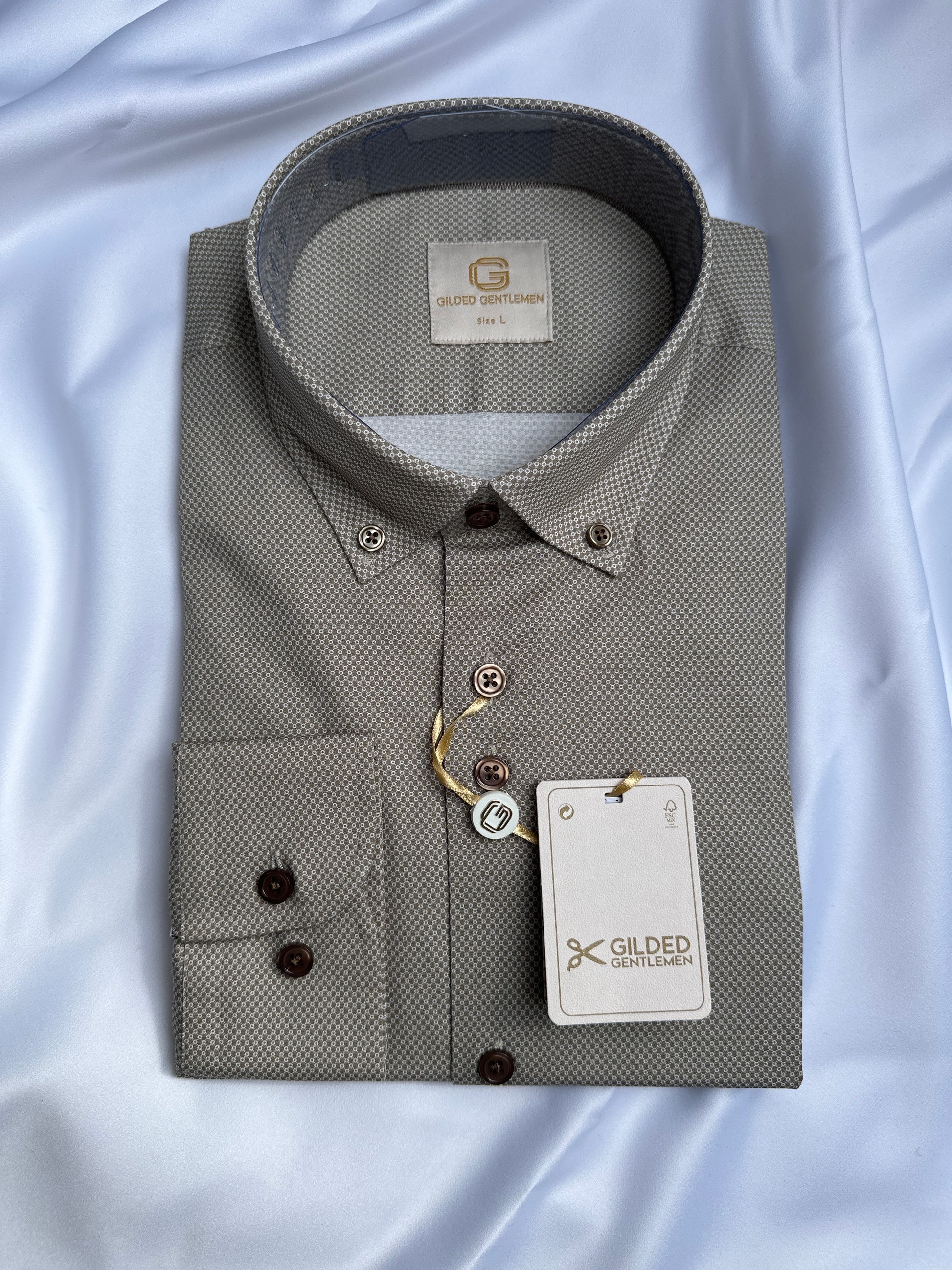6th Sense Design button-down shirt in beige at Ryle Menswear, Tralee