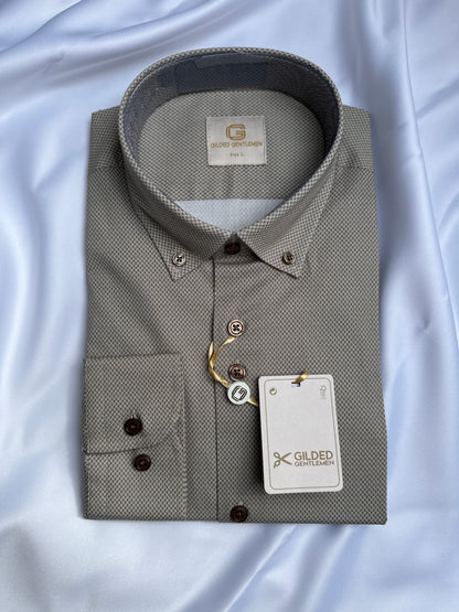 6th Sense Design button-down shirt in beige at Ryle Menswear, Tralee