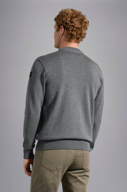 Paul & Shark Crew-neck Wool Sweater with Iconic Badge C0P1030 - Dark Grey C0P1030-664-ab-v