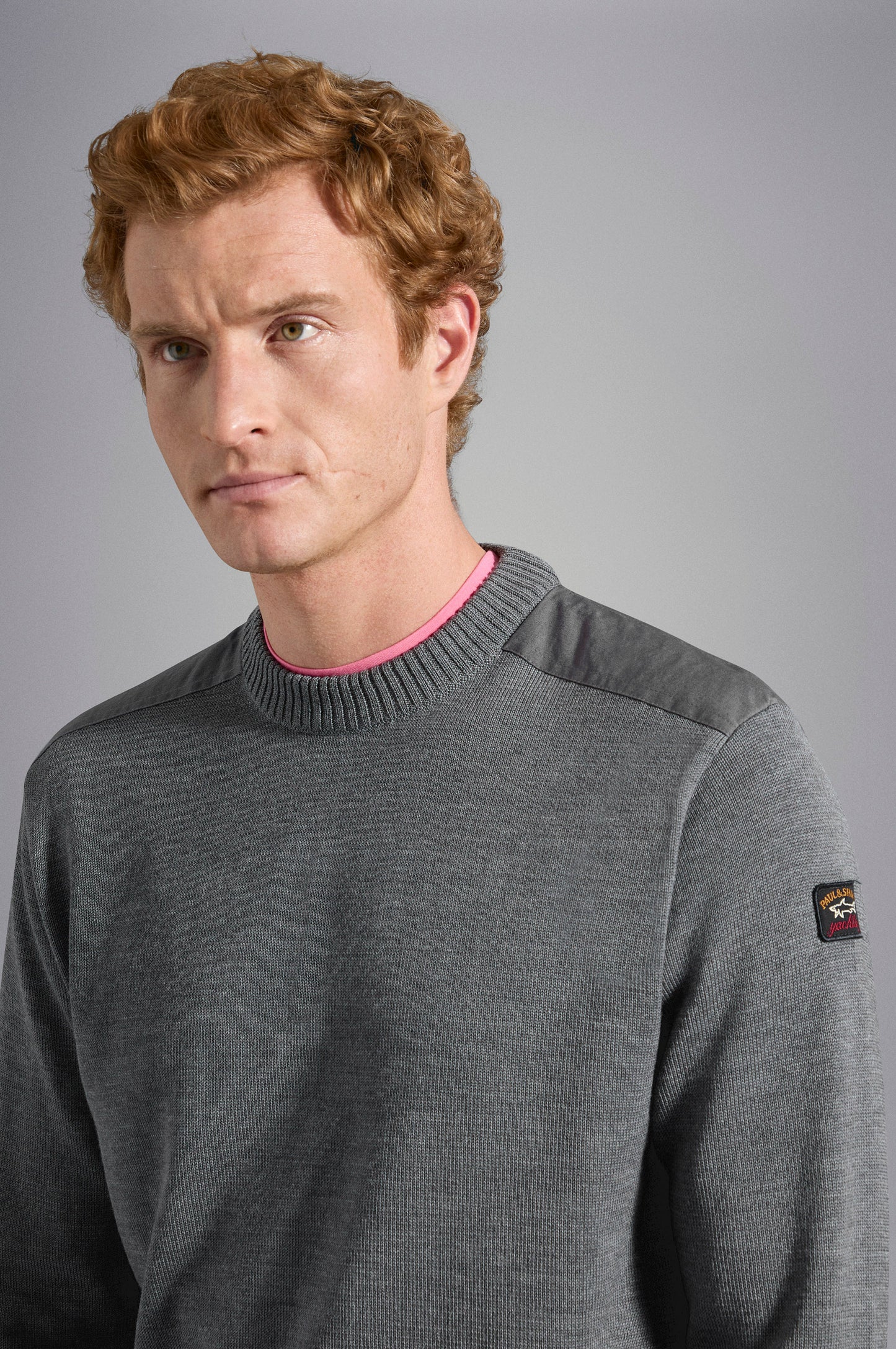 Paul & Shark Crew-neck Wool Sweater with Iconic Badge C0P1030 - Dark Grey C0P1030-664-ad-v