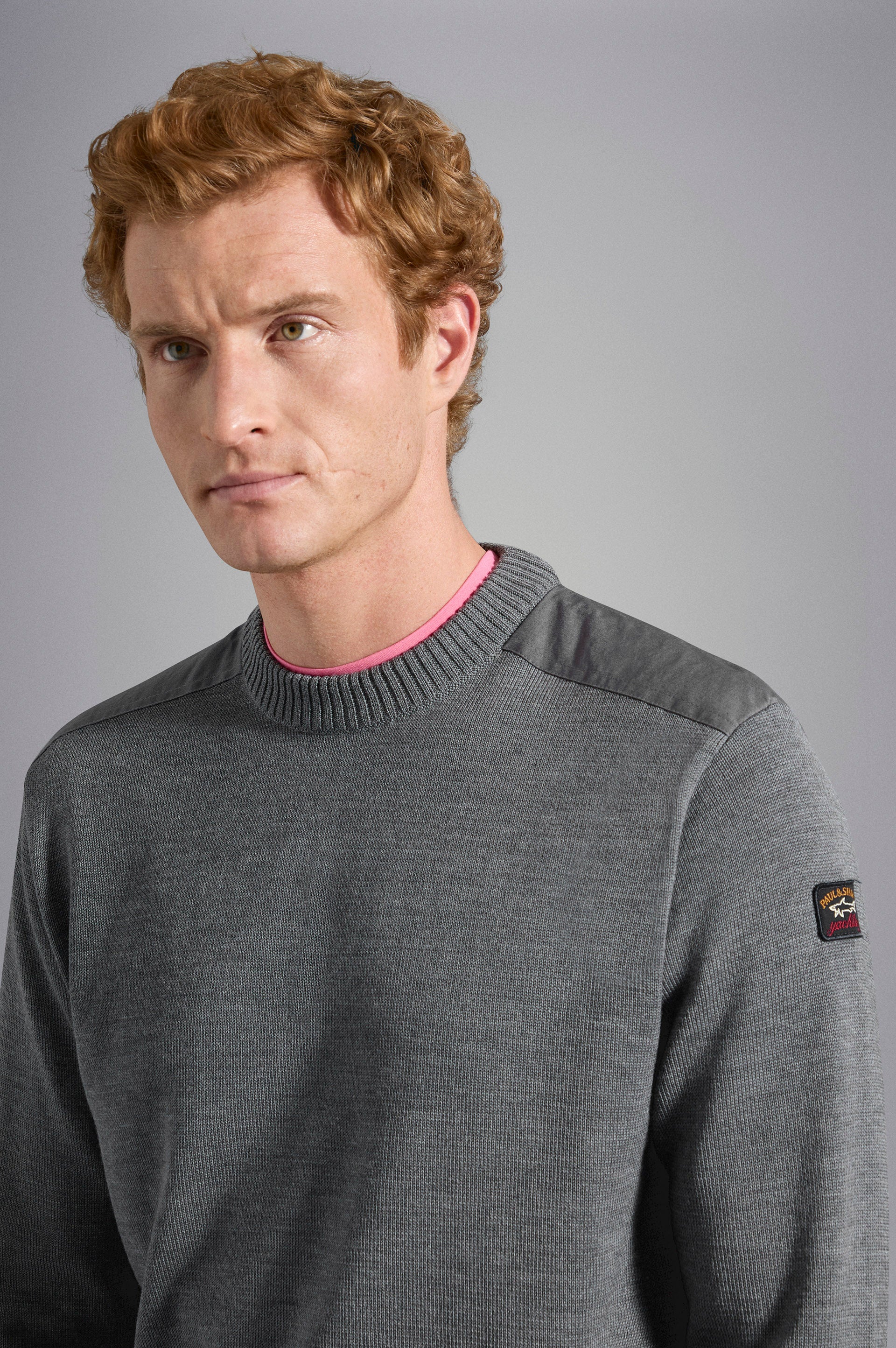 Paul & Shark Crew-neck Wool Sweater with Iconic Badge C0P1030 - Dark Grey C0P1030-664-ad-v