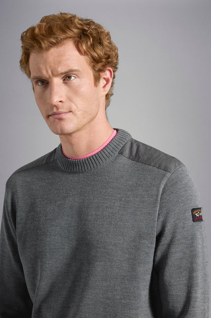 Paul & Shark Crew-neck Wool Sweater with Iconic Badge C0P1030 - Dark Grey C0P1030-664-ad-v