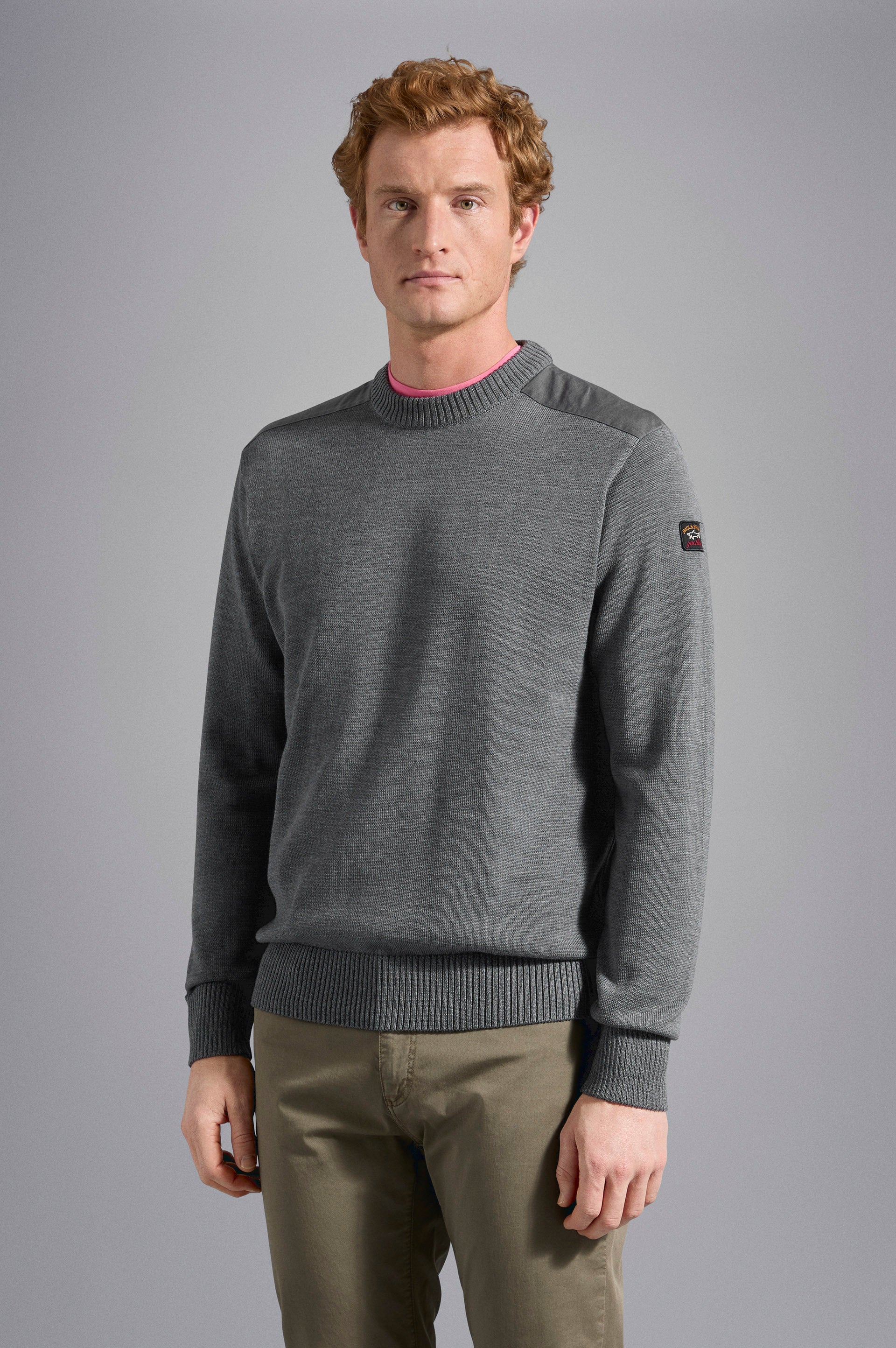 Paul & Shark Crew-neck Wool Sweater with Iconic Badge C0P1030 - Dark Grey C0P1030-664-af-v