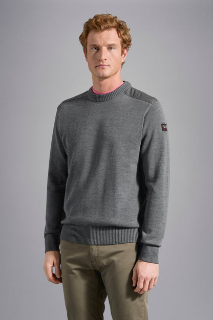 Paul & Shark Crew-neck Wool Sweater with Iconic Badge C0P1030 - Dark Grey C0P1030-664-af-v