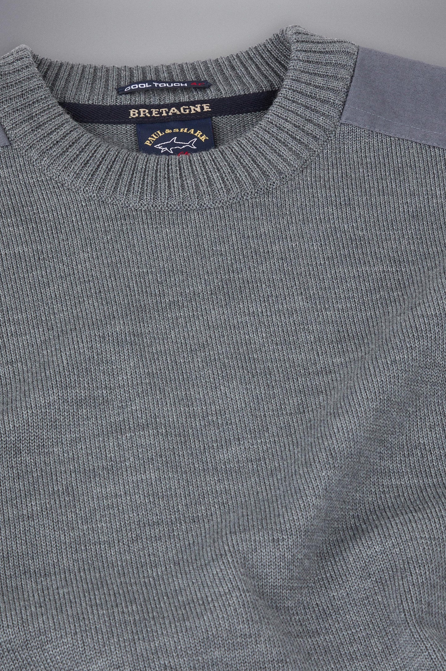 Paul & Shark Crew-neck Wool Sweater with Iconic Badge C0P1030 - Dark Grey C0P1030-664-d-v