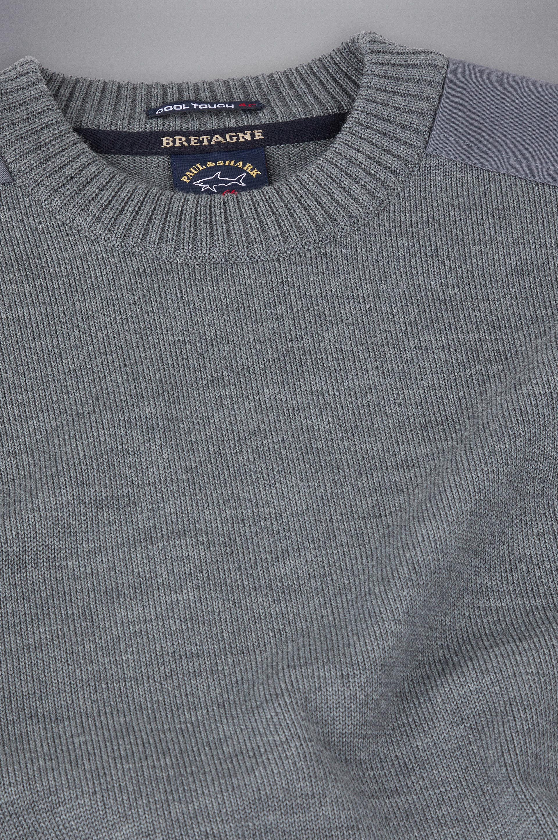 Paul & Shark Crew-neck Wool Sweater with Iconic Badge C0P1030 - Dark Grey C0P1030-664-d-v