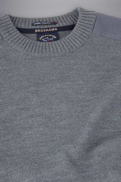 Paul & Shark Crew-neck Wool Sweater with Iconic Badge C0P1030 - Dark Grey C0P1030-664-d-v