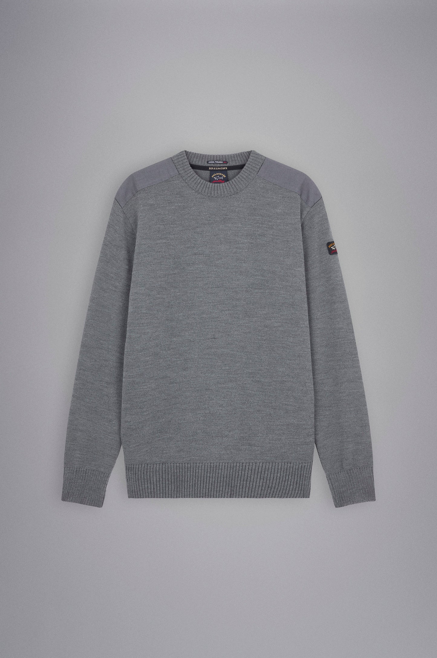 Paul & Shark Crew-neck Wool Sweater with Iconic Badge C0P1030 - Dark Grey C0P1030-664-f-v