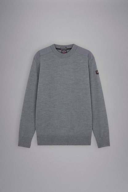 Paul & Shark Crew-neck Wool Sweater with Iconic Badge C0P1030 - Dark Grey C0P1030-664-f-v