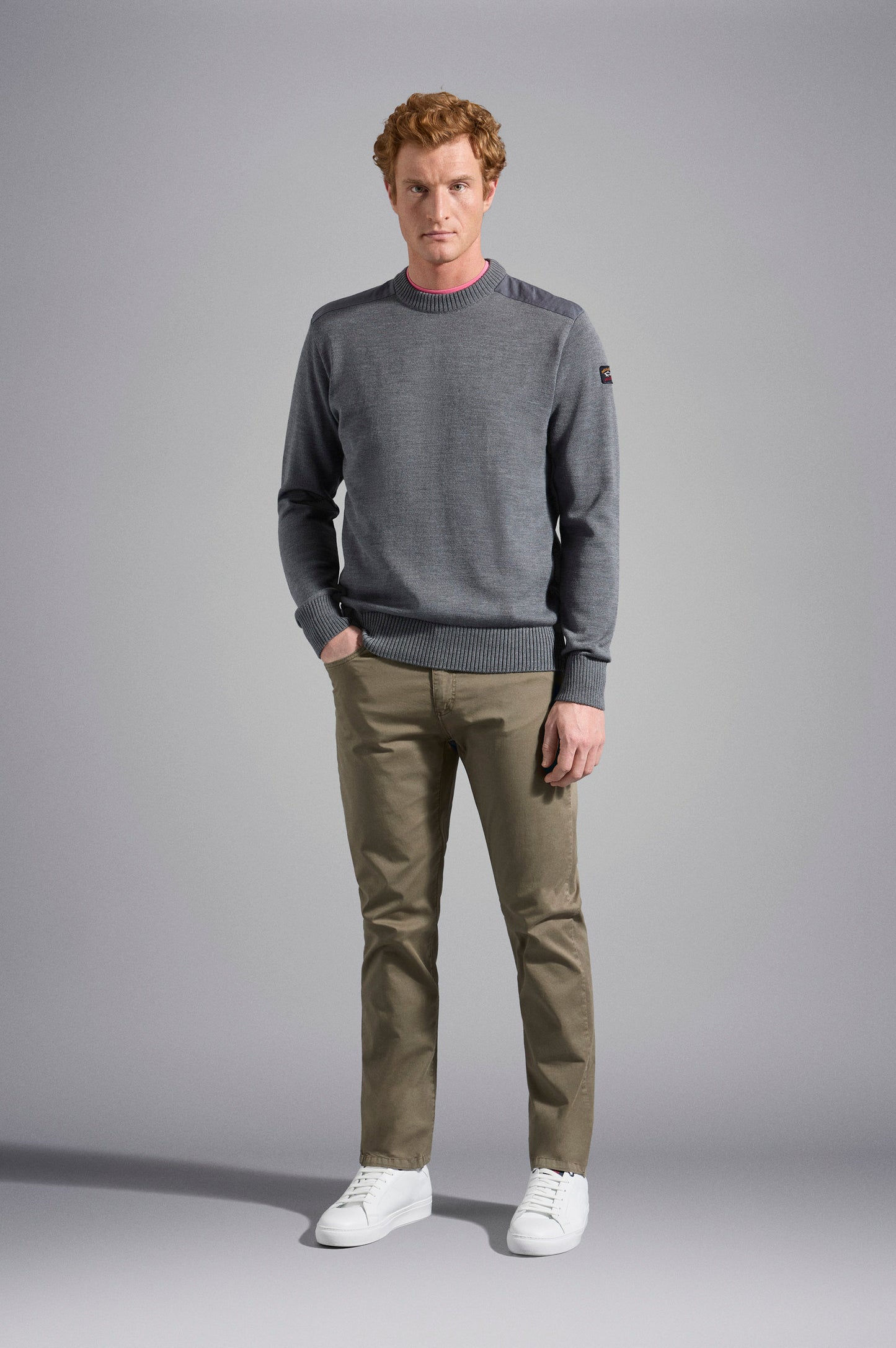 Paul & Shark Crew-neck Wool Sweater with Iconic Badge C0P1030 - Dark Grey C0P1030-664-lf-v