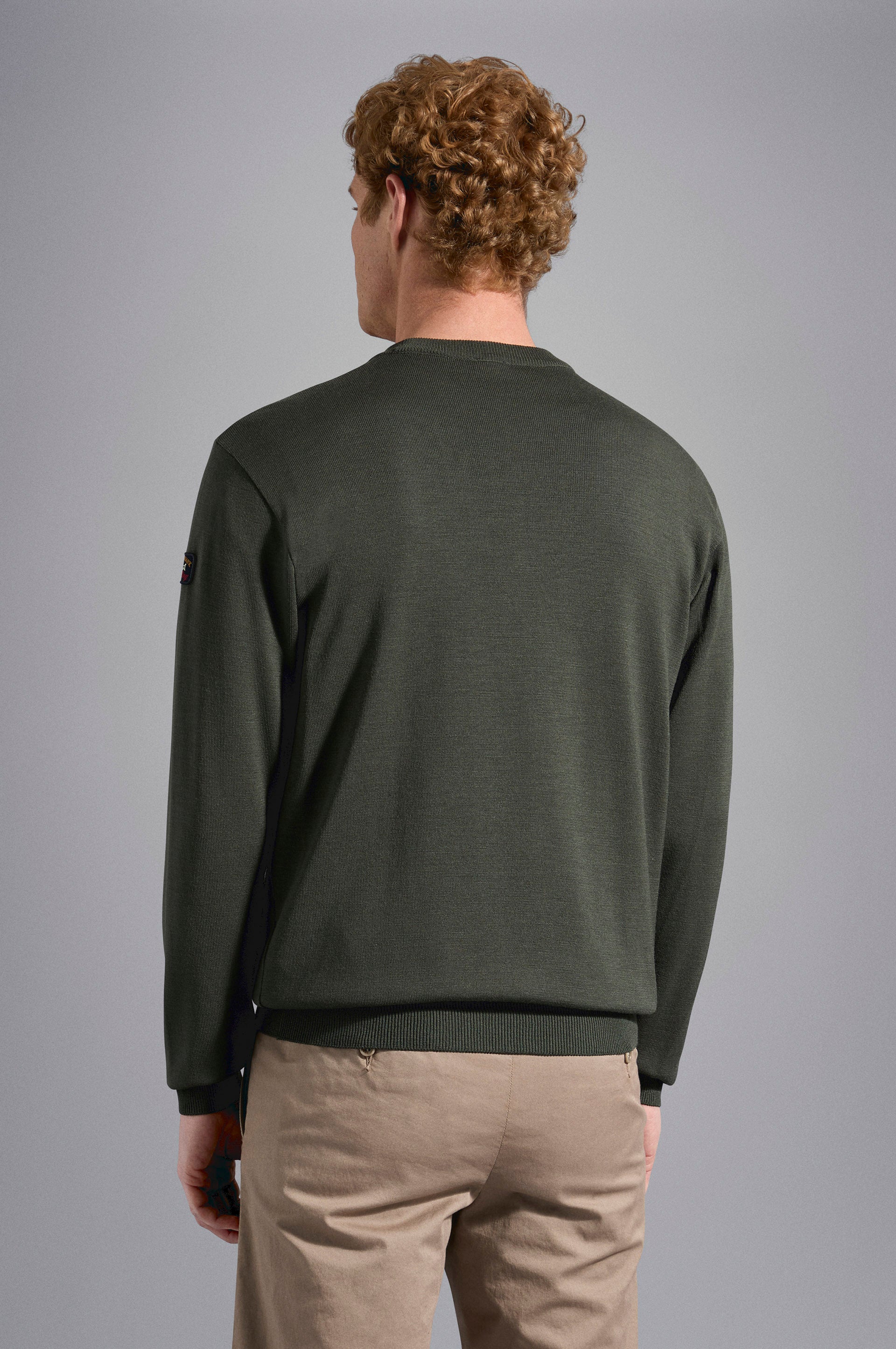 Paul & Shark Merino Wool Crew Neck with Iconic Badge C0p1040 - Dark Green C0P1040-044-ab-v