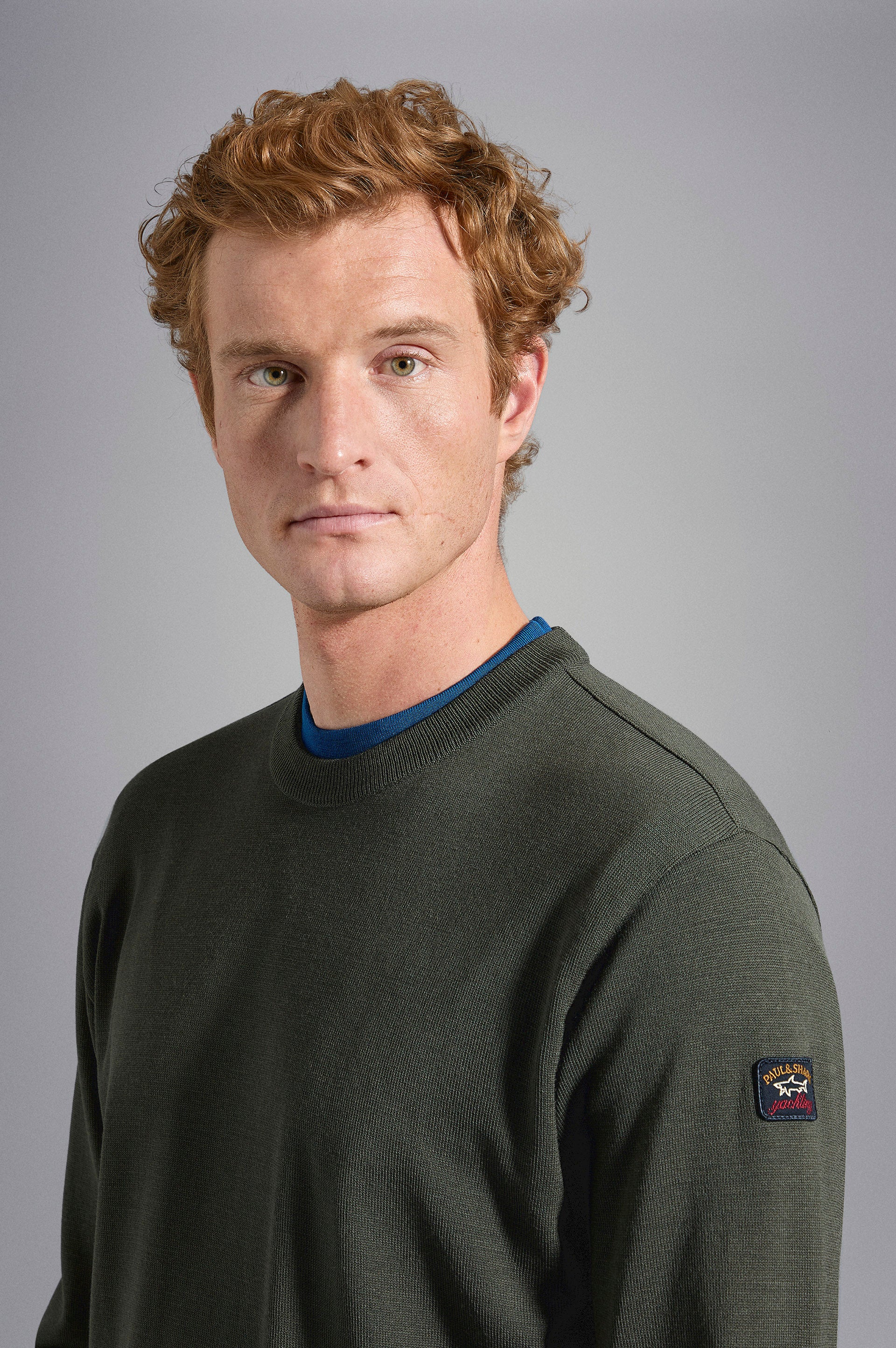 Paul & Shark Merino Wool Crew Neck with Iconic Badge C0p1040 - Dark Green C0P1040-044-ad-v