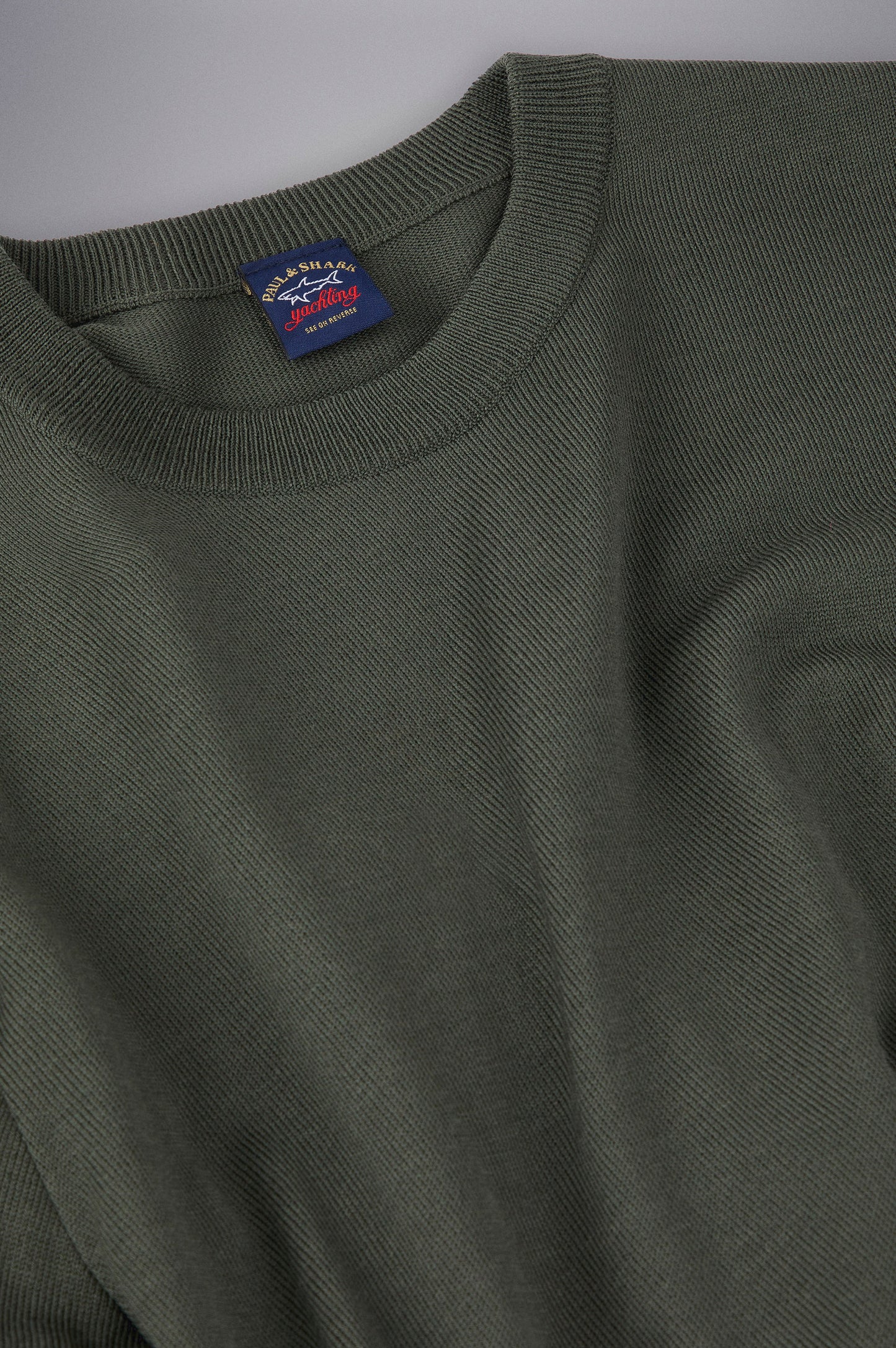 Paul & Shark Merino Wool Crew Neck with Iconic Badge C0p1040 - Dark Green C0P1040-044-d-v