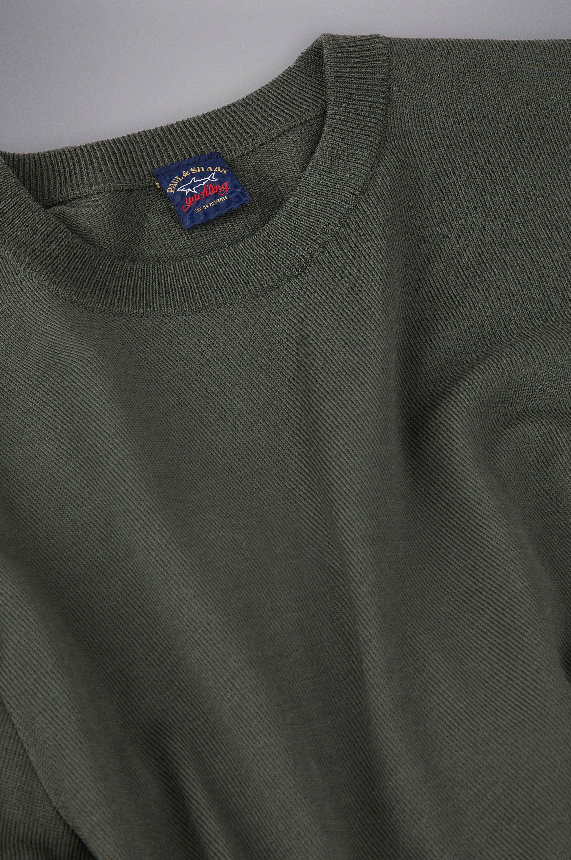 Paul & Shark Merino Wool Crew Neck with Iconic Badge C0p1040 - Dark Green C0P1040-044-d-v