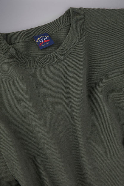Paul & Shark Merino Wool Crew Neck with Iconic Badge C0p1040 - Dark Green C0P1040-044-d-v