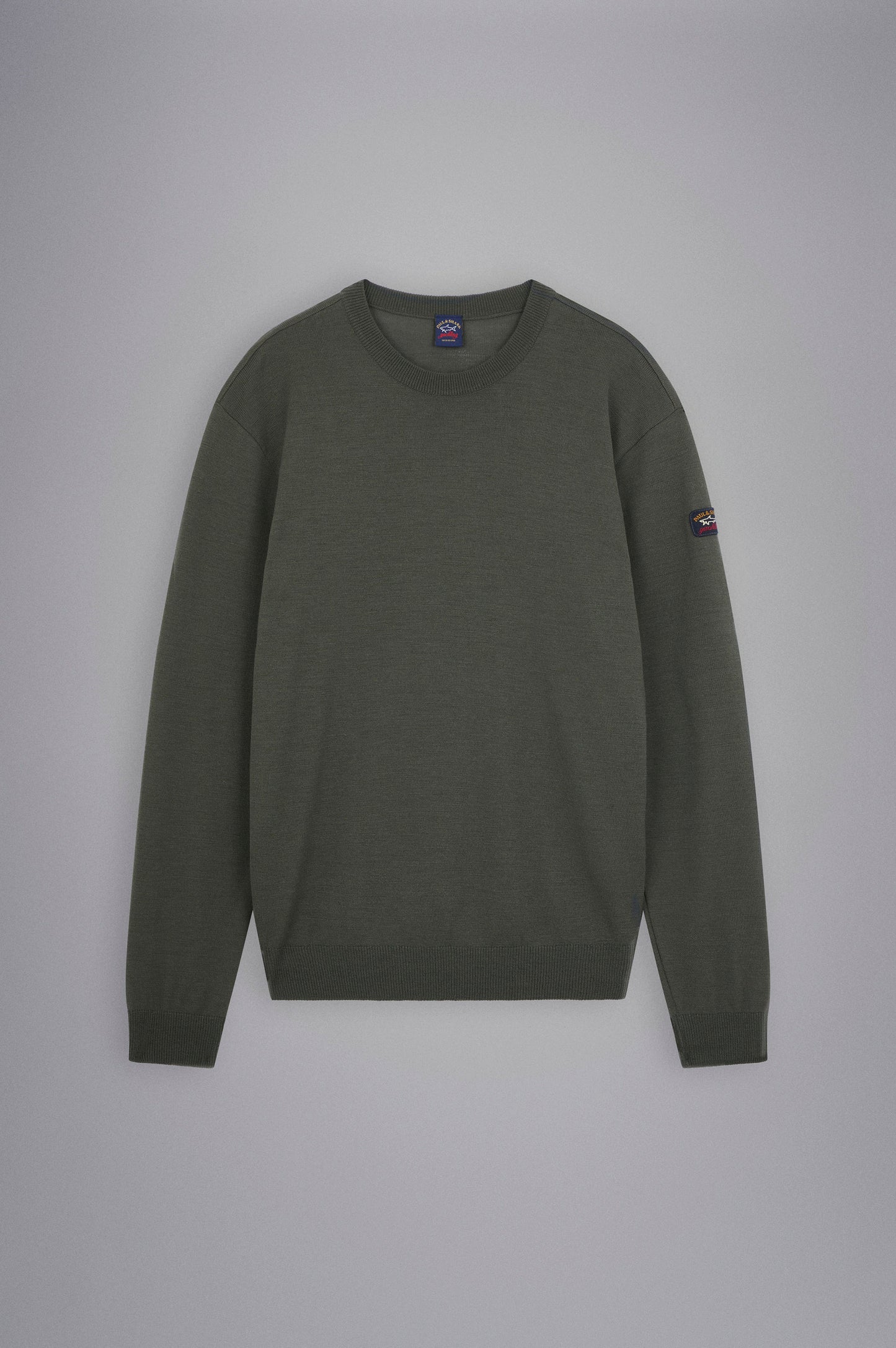 Paul & Shark Merino Wool Crew Neck with Iconic Badge C0p1040 - Dark Green C0P1040-044-f-v
