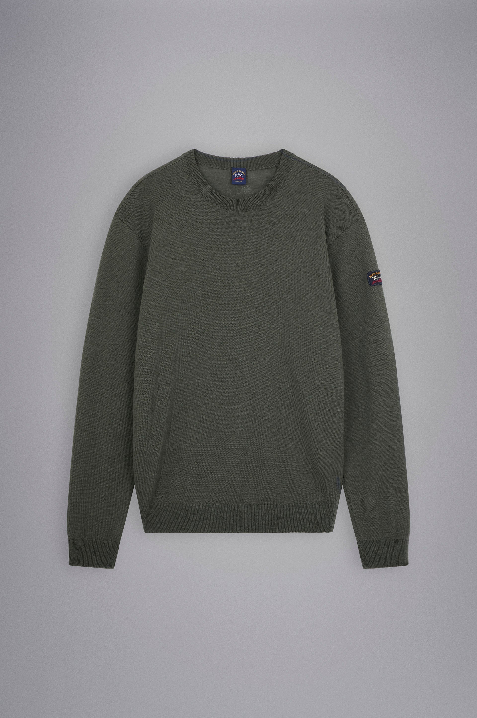 Paul & Shark Merino Wool Crew Neck with Iconic Badge C0p1040 - Dark Green C0P1040-044-f-v