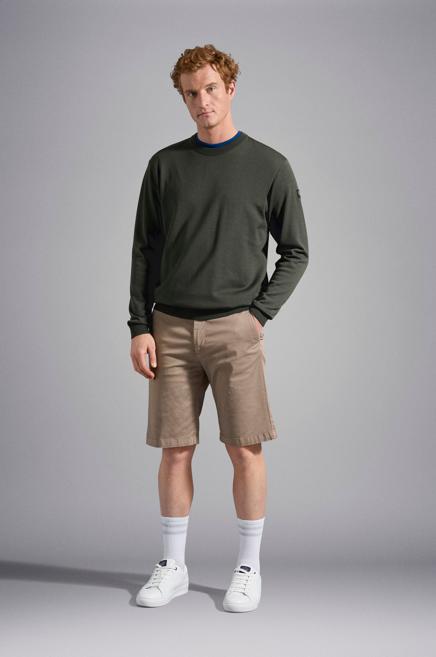 Paul & Shark Merino Wool Crew Neck with Iconic Badge C0p1040 - Dark Green C0P1040-044-lf-v