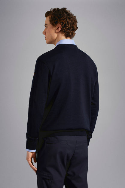 Paul & Shark Merino Wool Crew Neck with Iconic Badge C0P1040 - Navy C0P1040-050-ab-v