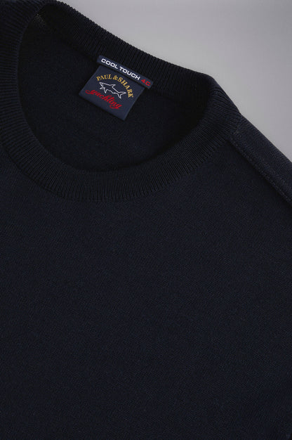 Paul & Shark Merino Wool Crew Neck with Iconic Badge C0P1040 - Navy C0P1040-050-d-v