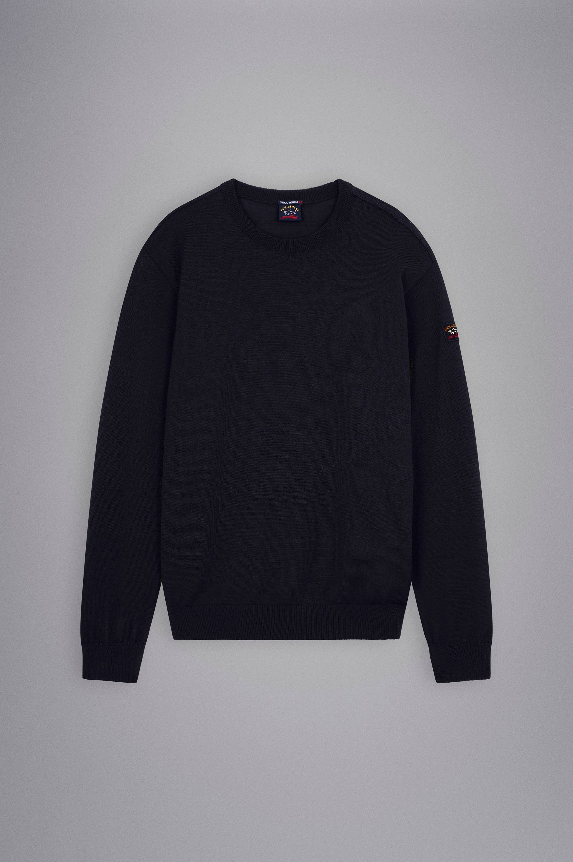 Paul & Shark Merino Wool Crew Neck with Iconic Badge C0P1040 - Navy C0P1040-050-f-v