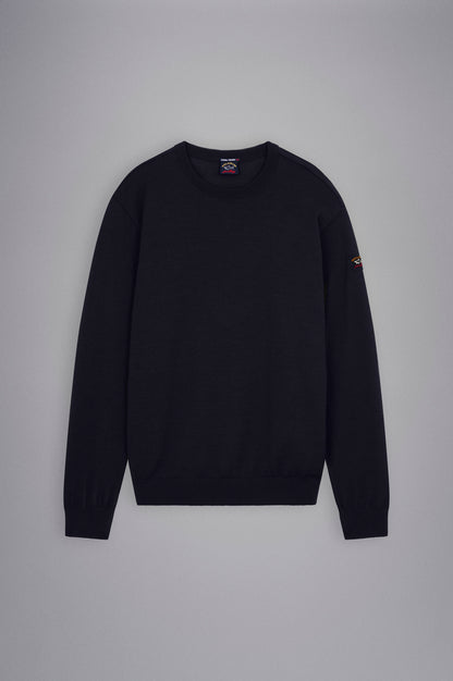 Paul & Shark Merino Wool Crew Neck with Iconic Badge C0P1040 - Navy C0P1040-050-f-v