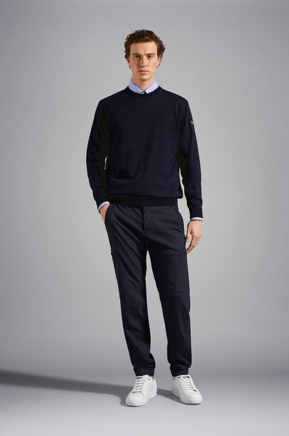 Paul & Shark Merino Wool Crew Neck with Iconic Badge C0P1040 - Navy C0P1040-050-lf-v