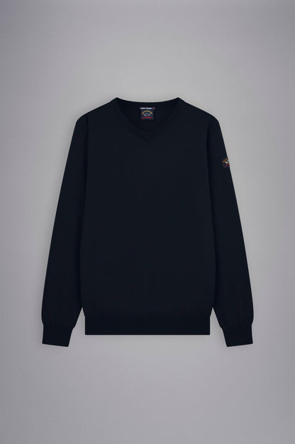 Paul & Shark Merino Wool V-neck With Iconic Badge C0P1041 - Navy C0P1041-050-f-v